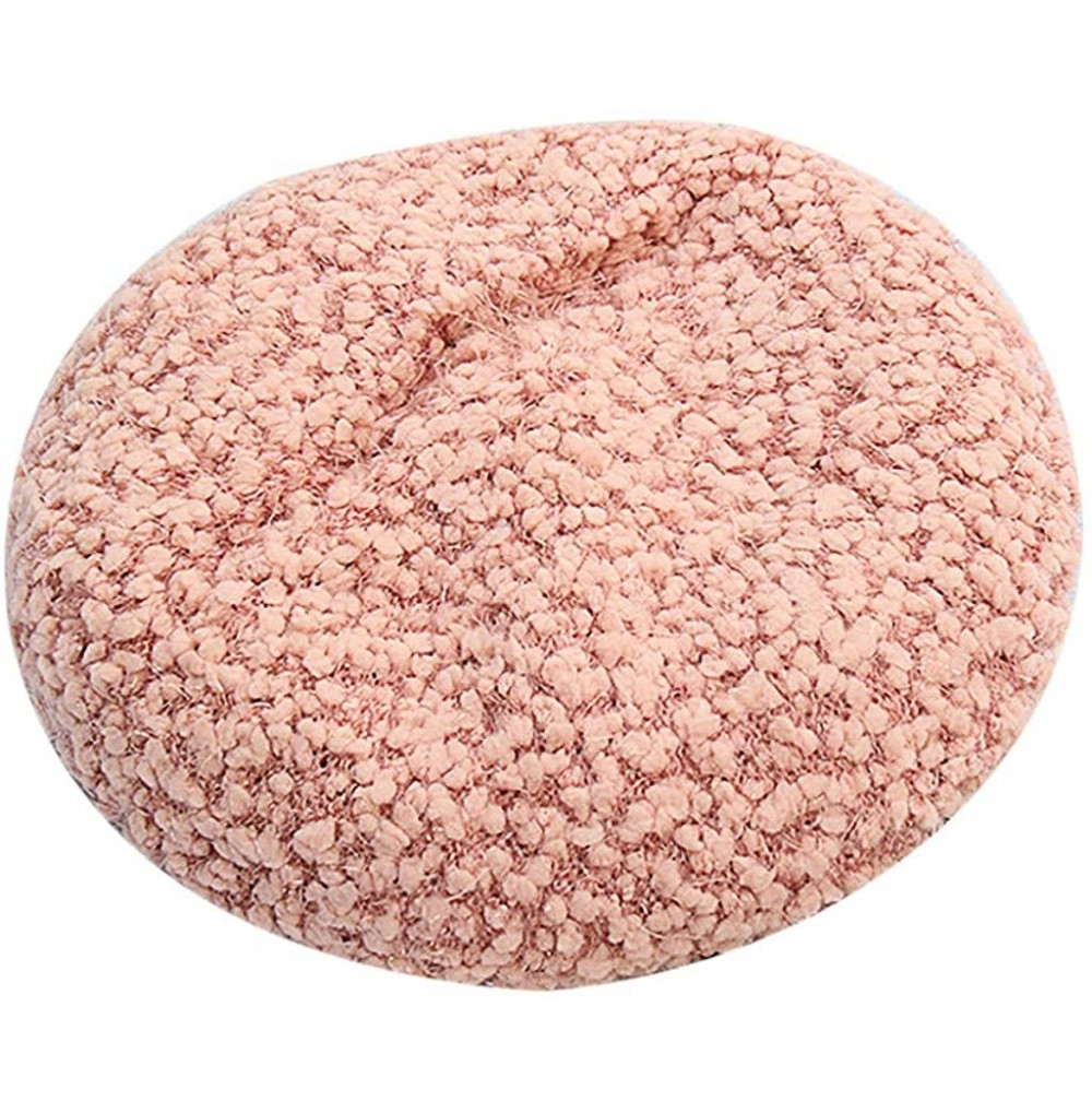 Berets Women Wool Beret Hat French Style Solid Color Sweet Painter Beret Beanie Cap - Pink - CG194RDAHM8