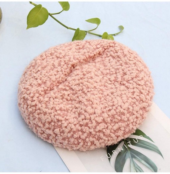 Berets Women Wool Beret Hat French Style Solid Color Sweet Painter Beret Beanie Cap - Pink - CG194RDAHM8