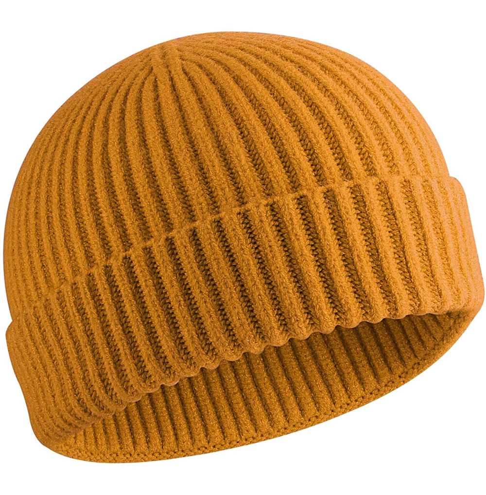 Skullies & Beanies 50% Wool Short Knit Fisherman Beanie for Men Women Winter Cuffed Hats - Yellow - CE18AA0SG9D