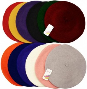 Berets Wool Berets for Adults - French Beret - Artist Hat - Pack - Colorful - 12 Pack - CF126SNVI1T