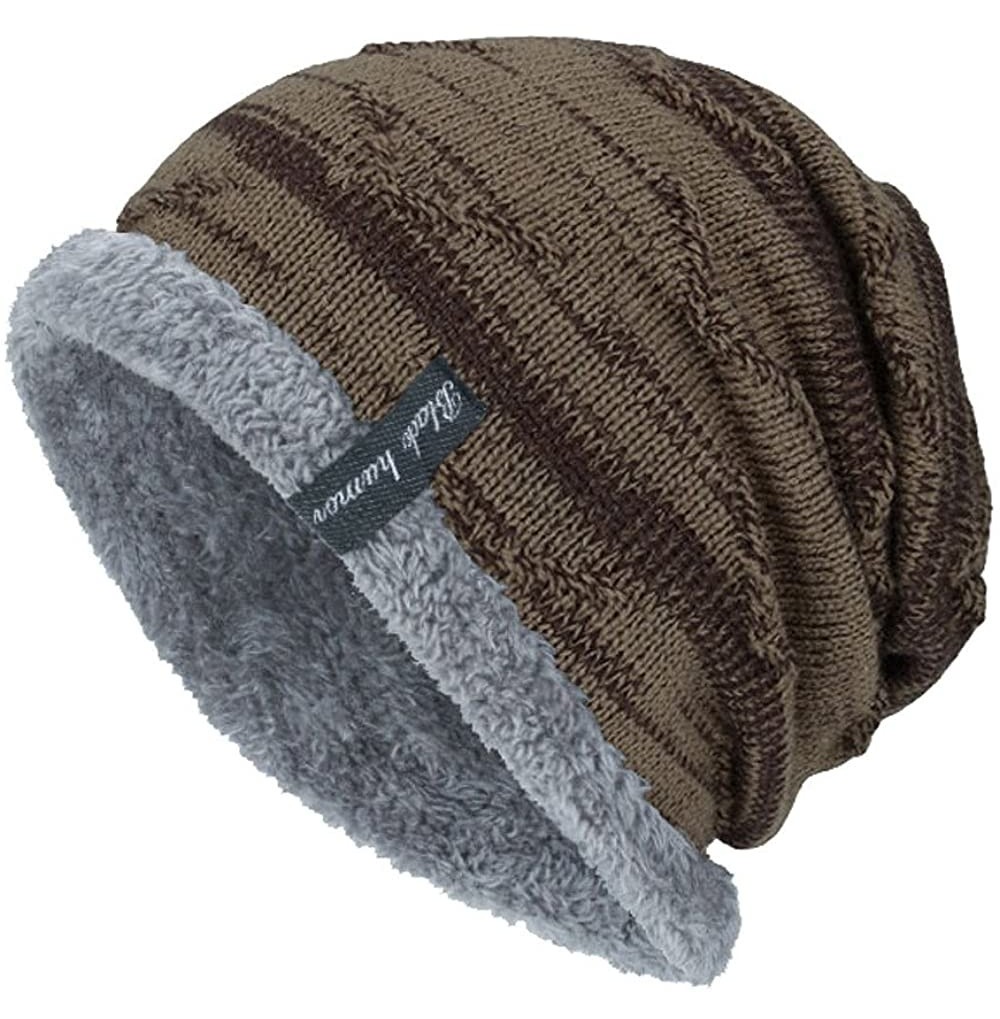 Baseball Caps Unisex Winter Warm Thick Knit Beanie Cap Casual Hedging Head Hat - Khaki - CU188HQKX6R