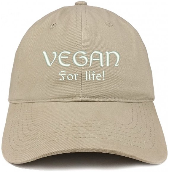 Baseball Caps Vegan for Life Embroidered Low Profile Brushed Cotton Cap - Khaki - CT1895R2T25