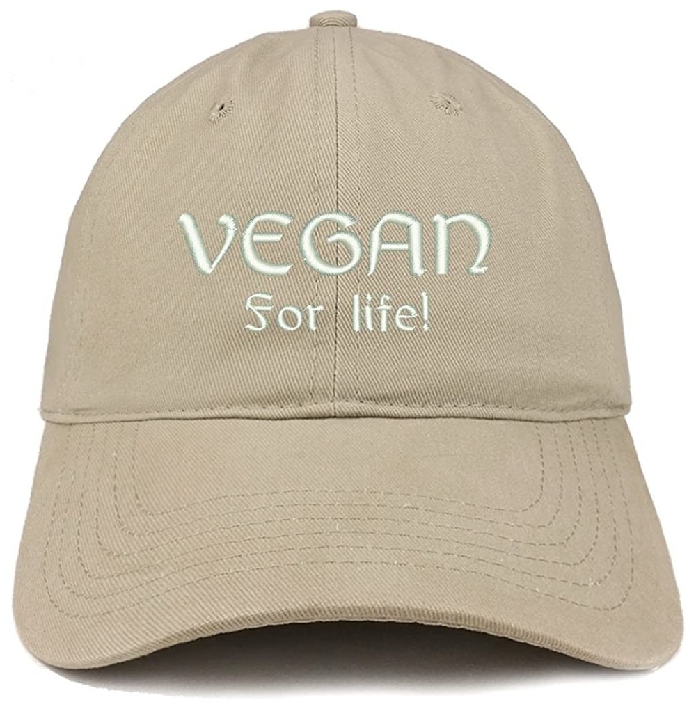 Baseball Caps Vegan for Life Embroidered Low Profile Brushed Cotton Cap - Khaki - CT1895R2T25