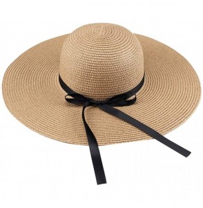 Sun Hats Womens Summer Wide Brim Straw Hat Foldable Roll up Beach Sun Hat UPF 50+ - Khaki(0204) - CC18NDIQCU0