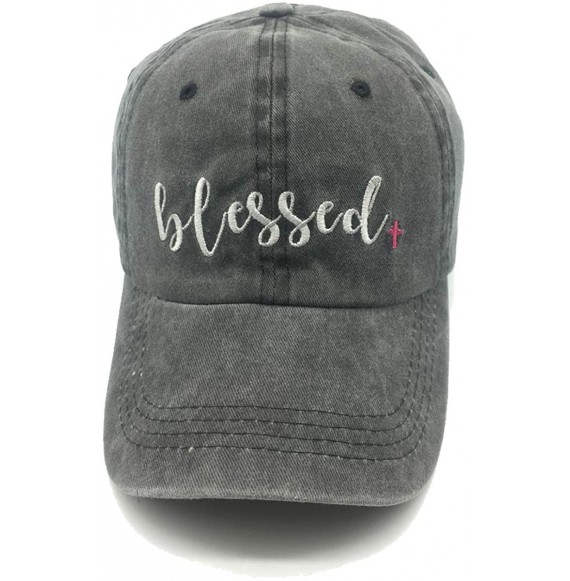 Baseball Caps Women's Embroidered Blessed Adjustable Distressed Dad Hat Faith Thankful Baseball Cap - Black Ponytail - C218ZK...