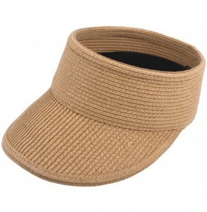 Visors Womens Sun Visor Hat- Foldable Straw Sun Hat with Cute Bowtie - Khaki - C51943OYK32