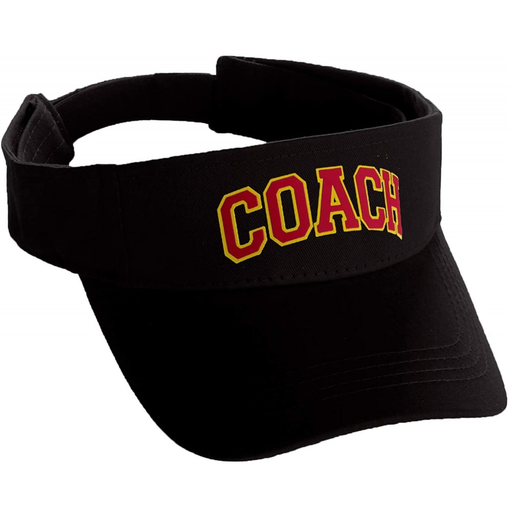 Baseball Caps Classic Sport Team Coach Arched Letters Sun Visor Hat Cap Adjustable Back - Black Hat Gold Red Letters - C218H5...