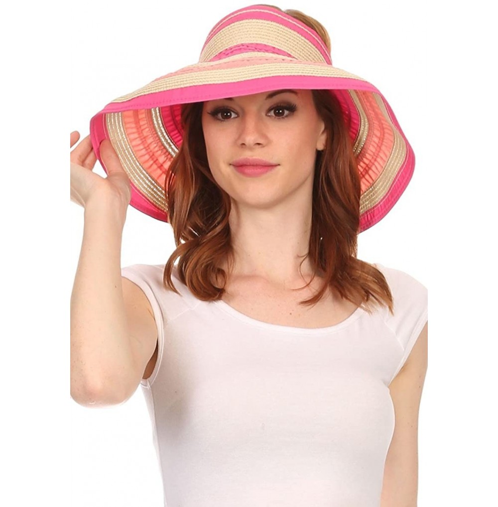 Sun Hats Womens Packable Travel Hat Sun Protection Summer Shapeable- Many Styles - Pink Stripe Straw - CP12E4IM4E5