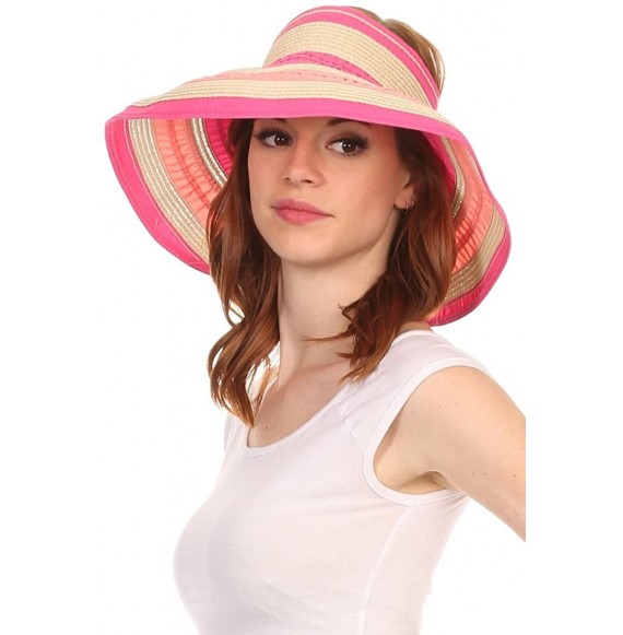 Sun Hats Womens Packable Travel Hat Sun Protection Summer Shapeable- Many Styles - Pink Stripe Straw - CP12E4IM4E5