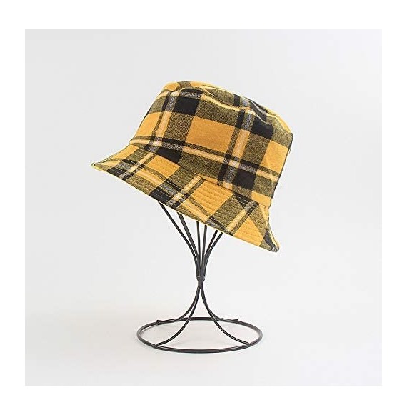 Bucket Hats Women Fashion Plaid-Bucket Hat Reversible Fisherman-Sun Hat Packable - Yellow - CS18XDU90ED