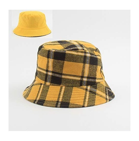 Bucket Hats Women Fashion Plaid-Bucket Hat Reversible Fisherman-Sun Hat Packable - Yellow - CS18XDU90ED