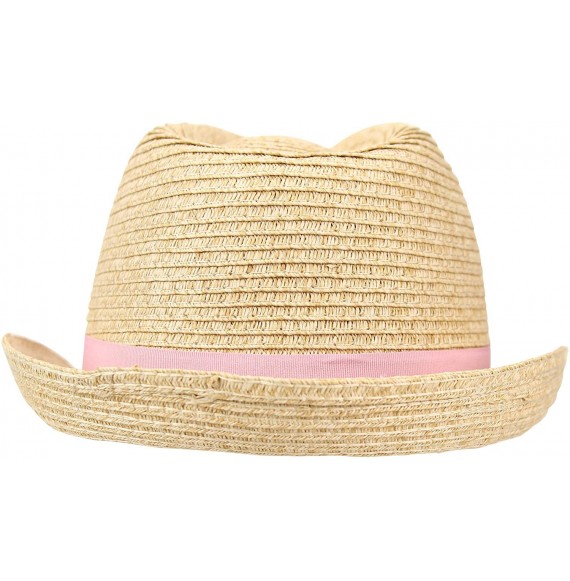 Fedoras Women's Stretch Fit Paper Straw Fedora Hat - Light Pink - CJ18I5UTKX4