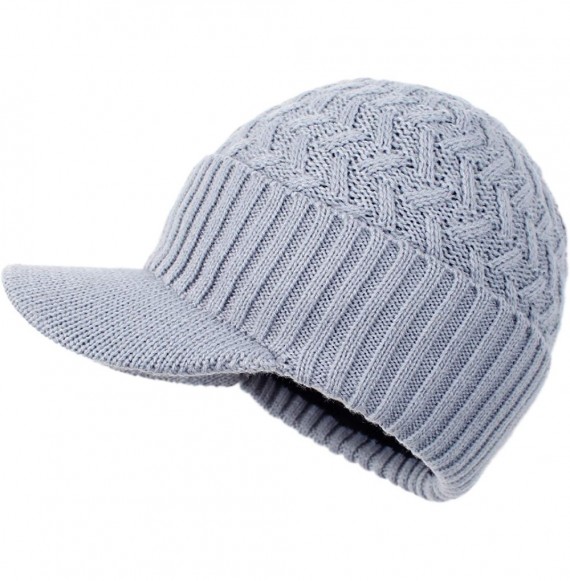 Skullies & Beanies Men's Winter Warm Thick Knit Beanie Hat with Visor - B-grey - CJ18AHH4HQG