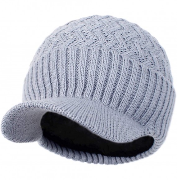 Skullies & Beanies Men's Winter Warm Thick Knit Beanie Hat with Visor - B-grey - CJ18AHH4HQG