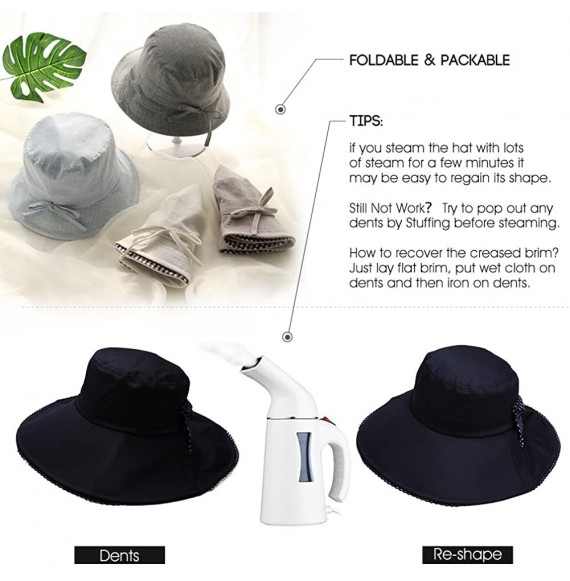 Sun Hats Crushable Summer Sunhat Women SPF50 100% Cotton Safari Beach Bucket Hats 55-59CM - 99004_blue - CZ18EM6O94S