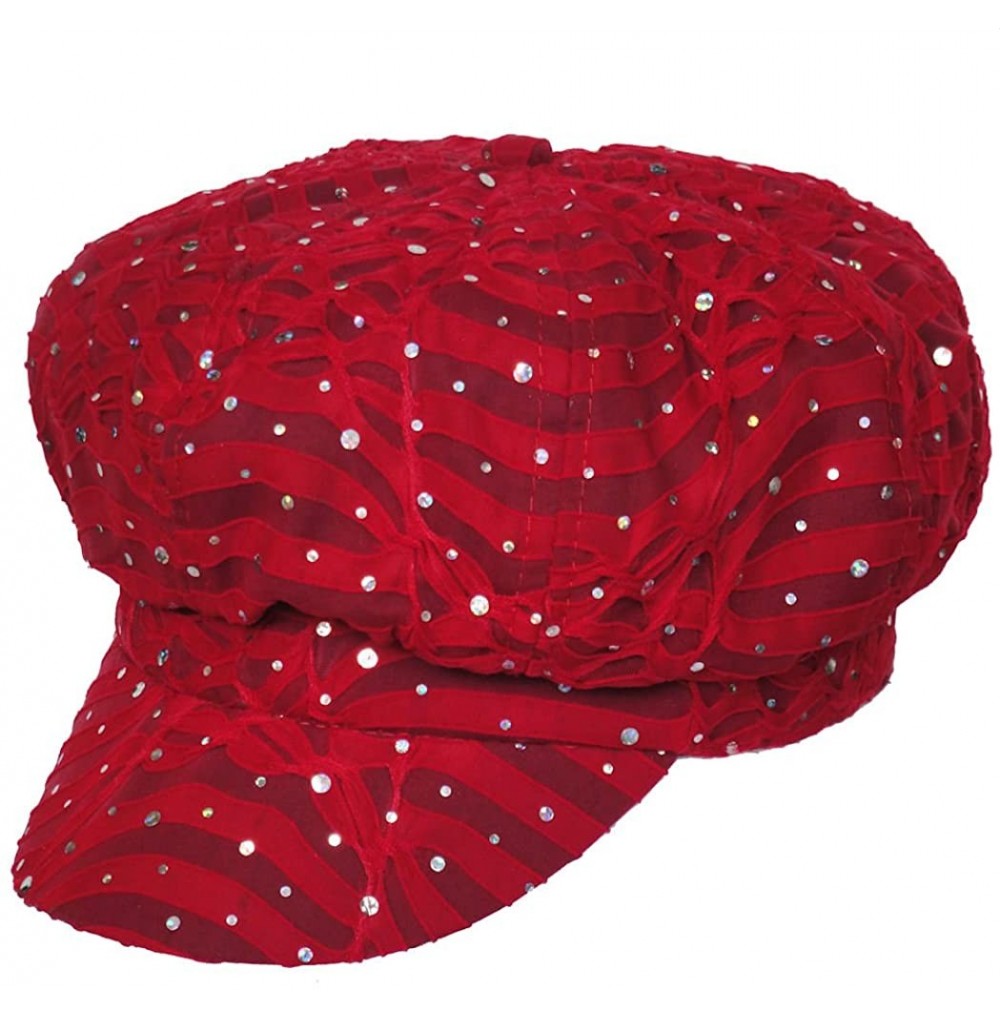 Newsboy Caps Womens Soft Sequin Newsboy Chemo Hat with Stretch Band- Fitted- for Cancer Hair Loss - 01- Red - CJ11BHBSX9X