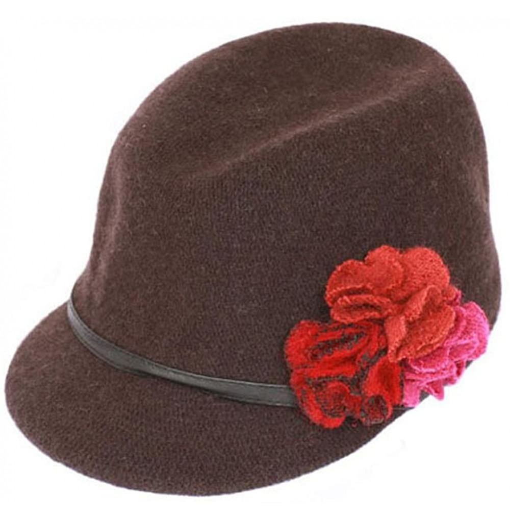 Fedoras Winter Cap with Flower Band - Brown - C211OZ67D5H