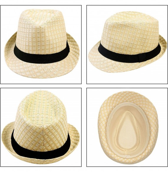 Fedoras Men/Women Summer Classic Short Brim Beach Sun Hat Straw Fedora Hat - 738_beige - CE12EL02RNJ