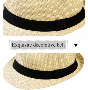 Fedoras Men/Women Summer Classic Short Brim Beach Sun Hat Straw Fedora Hat - 738_beige - CE12EL02RNJ