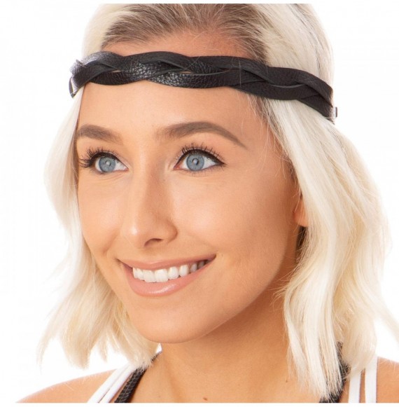 Headbands Women's Adjustable NO SLIP Genuine Leather Headband Braid (Braided Black Saddle Leather) - CW18DKWONGT