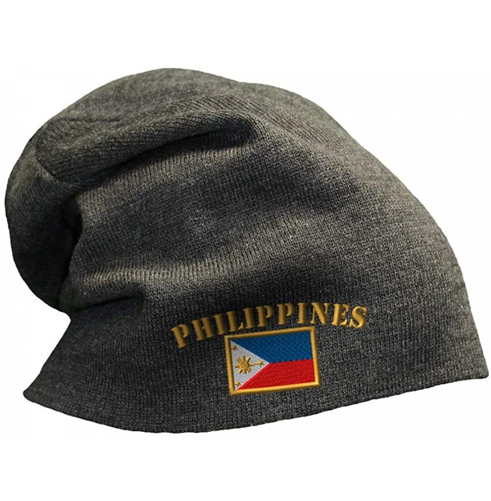 Skullies & Beanies Slouchy Beanie for Men & Women Philippines Flag Embroidery Skull Cap Hats 1 Size - Dark Grey - CP18ZDO7K7S