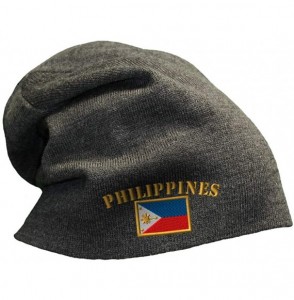 Skullies & Beanies Slouchy Beanie for Men & Women Philippines Flag Embroidery Skull Cap Hats 1 Size - Dark Grey - CP18ZDO7K7S