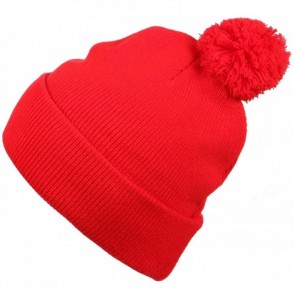 Baseball Caps Solid Plain Unisex Winter Cuff Pom Knit Beanie - Red - CS11SFYPFL9