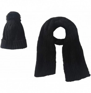 Skullies & Beanies Women's Winter Warm Beanie Hat Scarf Set Girls Solid Fuzzy Pom Knit Ski Skully Cap - Black - C1187DML4T2