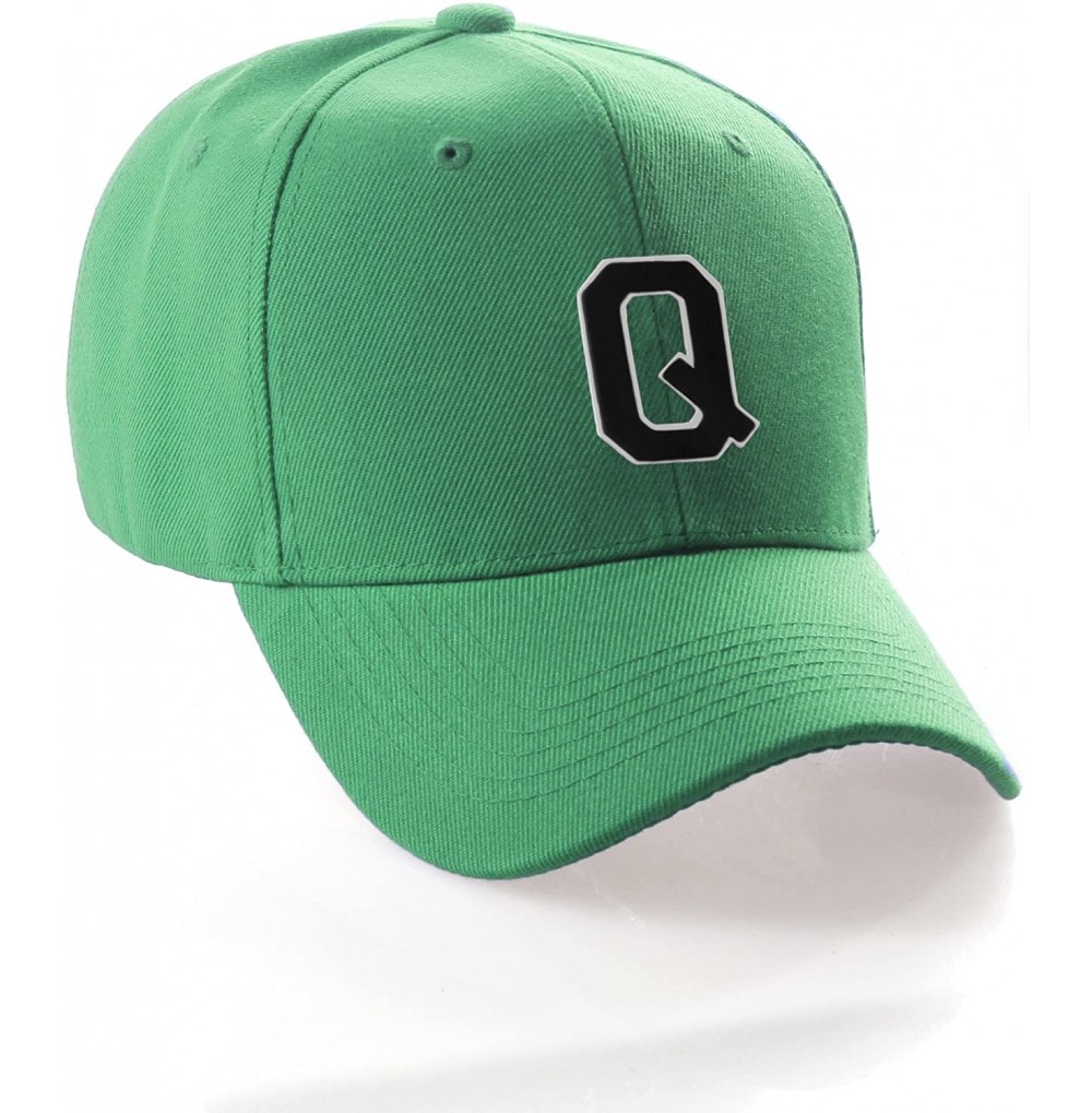 Baseball Caps Classic Baseball Hat Custom A to Z Initial Team Letter- Green Cap White Black - Letter Q - CB18IDWKA74