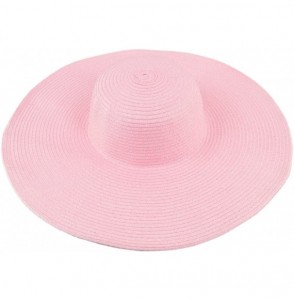 Sun Hats Women's Classic Solid Color Floppy Wide Brim Straw Beach Sun Hat - Diff Colors - Pink - CP11WSLNLJD