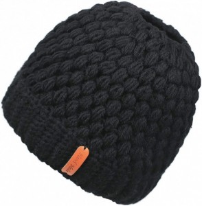 Cold Weather Headbands Women's Crochet High Bun Beanie Warm Ponytail Hat Soft Stretch Winter Skull Cap - Black - C218IIZ4IO4