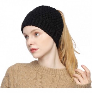 Cold Weather Headbands Women's Crochet High Bun Beanie Warm Ponytail Hat Soft Stretch Winter Skull Cap - Black - C218IIZ4IO4
