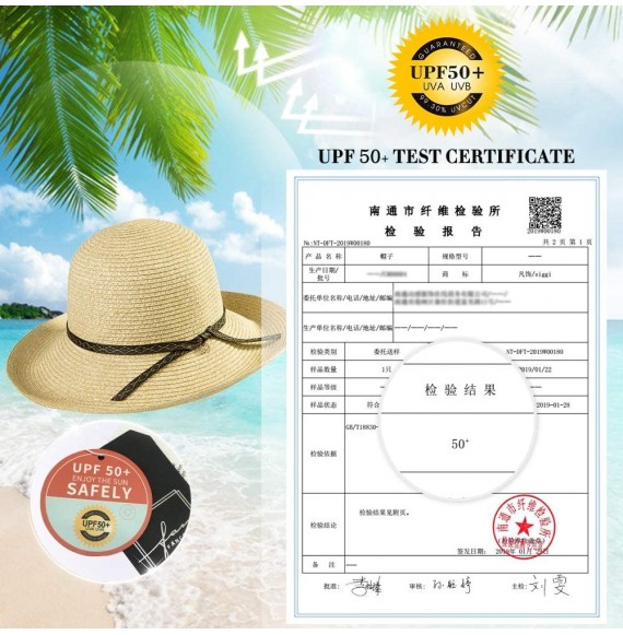 Sun Hats Womens UPF 50 Straw Sun Hat Floppy Wide Brim Fashion Beach Accessories Packable & Adjustable - 16036beige - CU18R6TUGX9