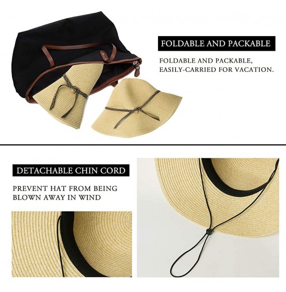 Sun Hats Womens UPF 50 Straw Sun Hat Floppy Wide Brim Fashion Beach Accessories Packable & Adjustable - 16036beige - CU18R6TUGX9
