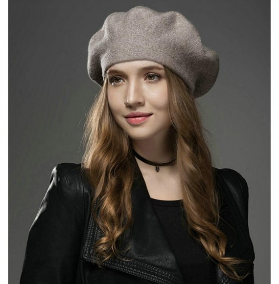 Berets Women Beret Hat French Wool Beret Beanie Cap Classic Solid Color Autumn Winter Hats - Coffee - CV18HC44LCQ