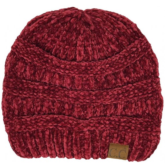 Skullies & Beanies Solid Ribbed Beanie Slouchy Soft Stretch Cable Knit Warm Skull Cap - A Chenille Burgundy - CZ18EQYD5A8