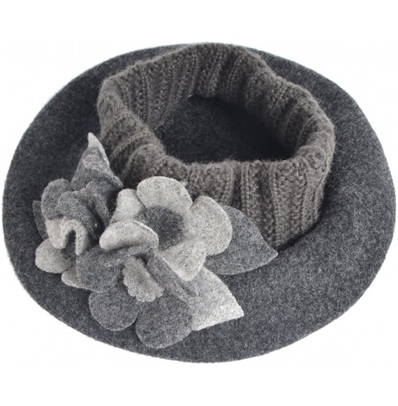Berets Lady French Beret Wool Beret Chic Beanie Winter Hat Jf-br034 - Floral Grey - C512OCB08FQ