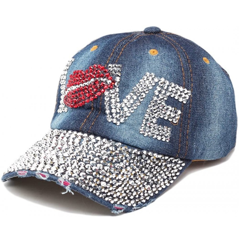 Baseball Caps Fashion Women Bling Studded Rhinestone Crystal Love Lips Baseball Caps Hats - 5 - C112JCJVZO1