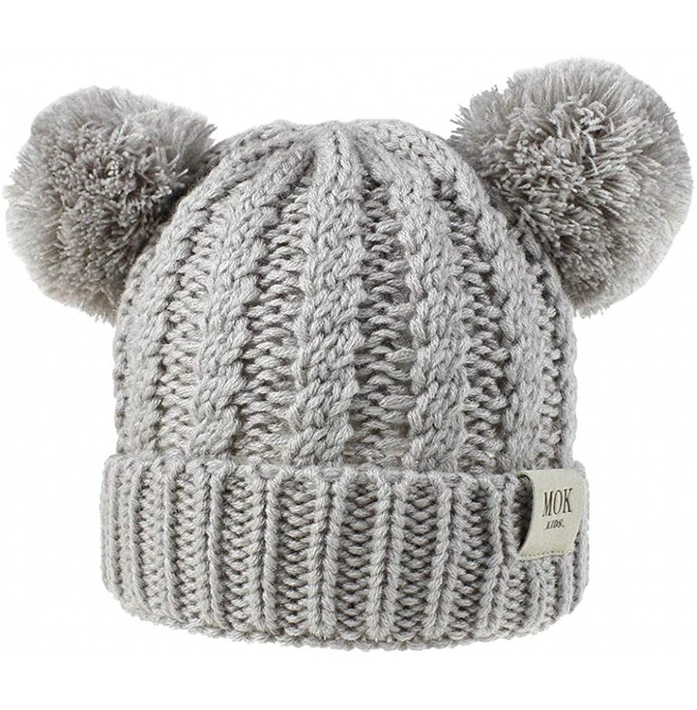 Skullies & Beanies Baby Beanie Hat Pom Pom Ears Knitted Basic Soft Beanie Baby Winter Hats for 2019 Warm Winter - Gray - C218...