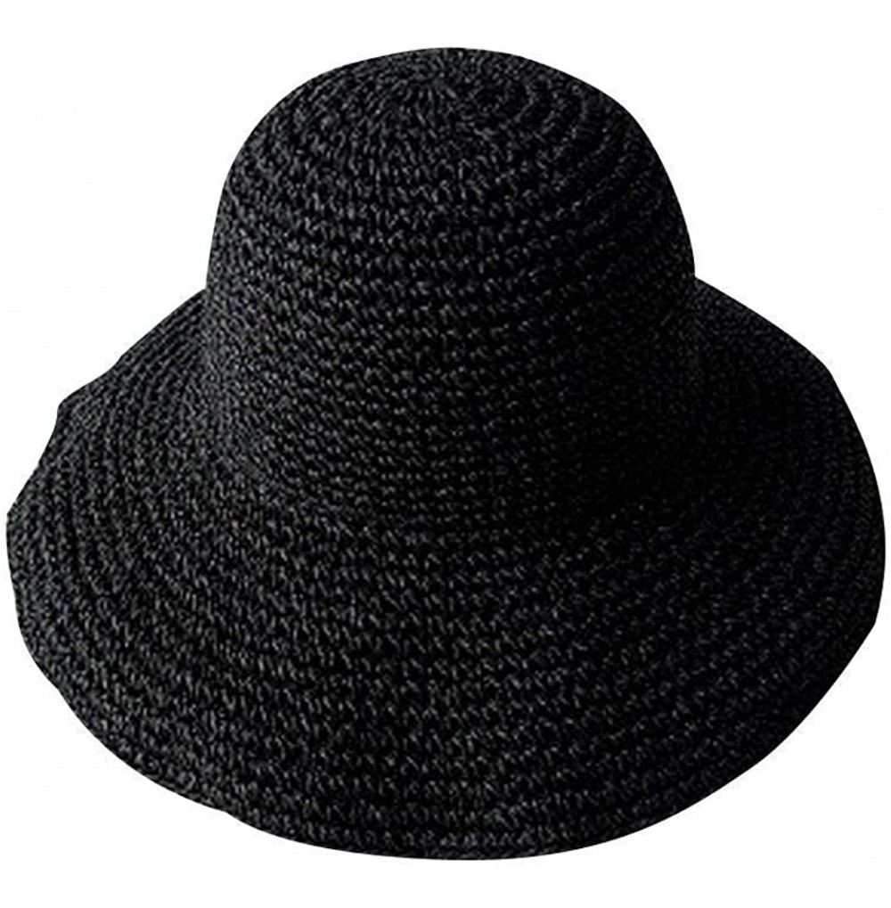 Sun Hats Women Big Brim Sun Hat Foldable Straw Hat Summer Beach Hat Fisherman Hat Sun Hats - Black - CA18RLXZOQY