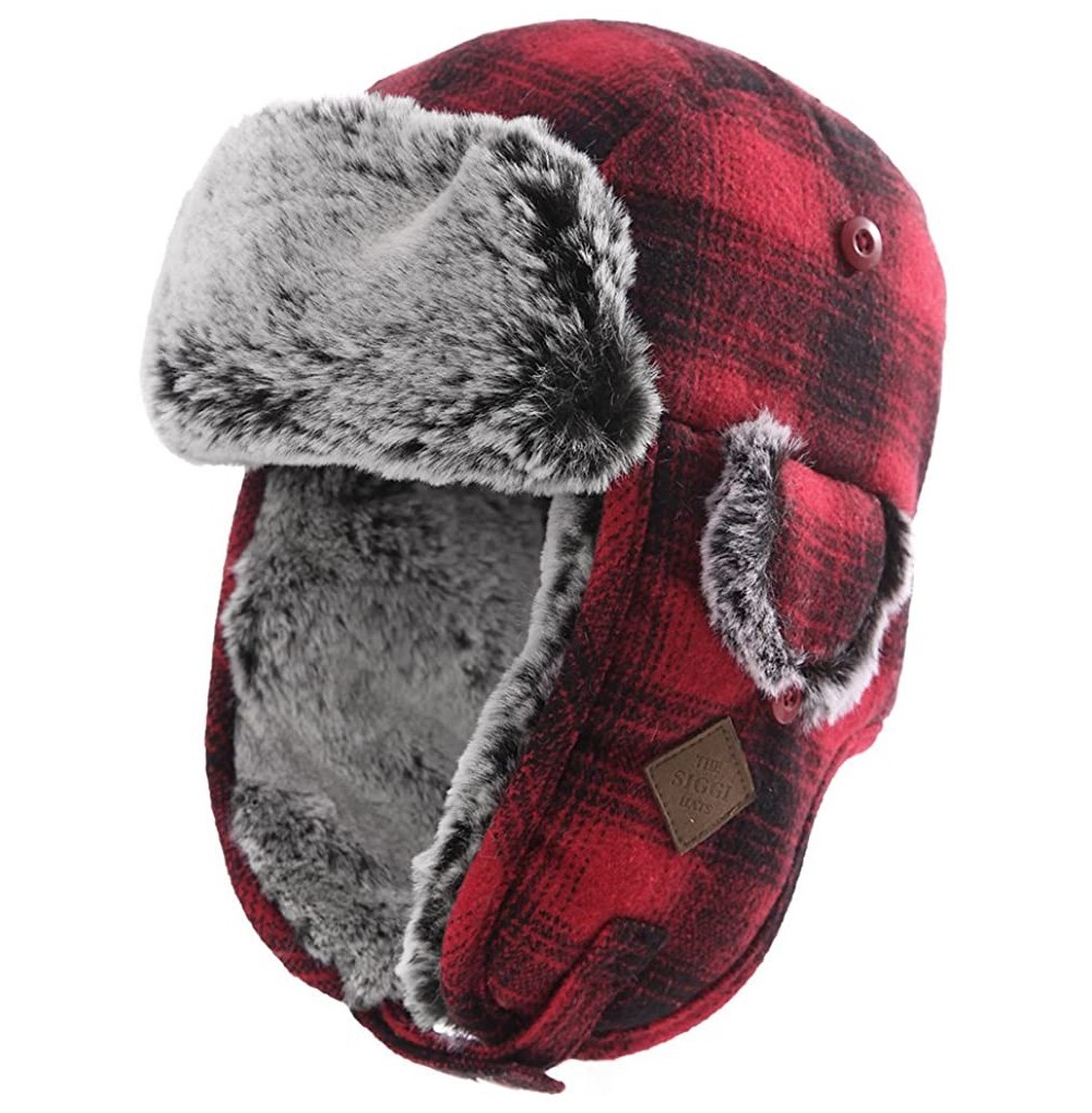 Skullies & Beanies Cotton Trapper Hat Faux Fur Earflaps Hunting Hat Warm Pillow Lining Unisex - 89079_red - C91873N4N02