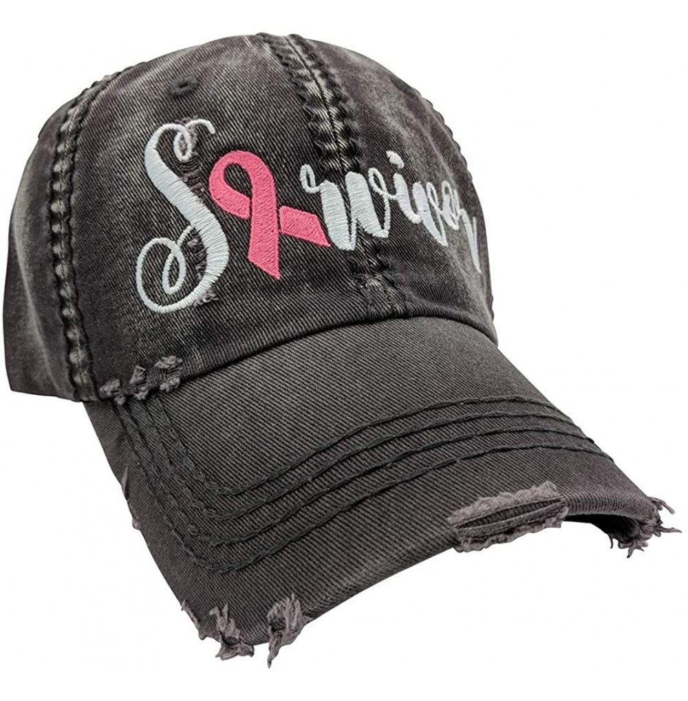 Baseball Caps Women's- Customized- Pink Ribbon- Survivor Baseball Cap - Darkgrey/Customized - C418GLROWOY