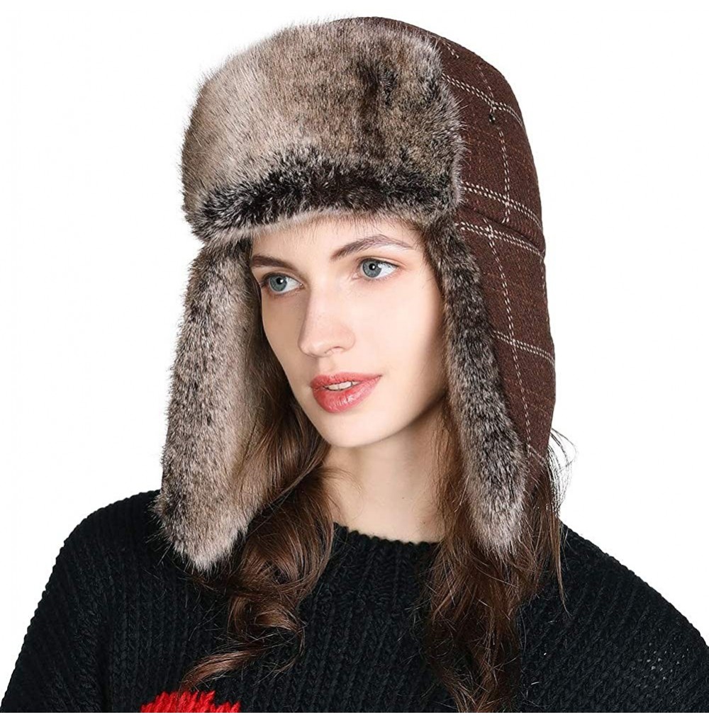 Skullies & Beanies Cotton Trapper Hat Faux Fur Earflaps Hunting Hat Warm Pillow Lining Unisex - 00775_brown - CG18AN0ET47