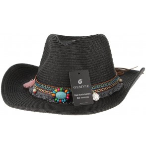 Cowboy Hats Men Women Woven Straw Cowboy Hat National Wind Jazz Hat Cap - Black - CG1824TG64N