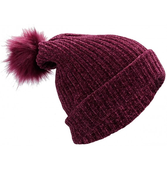 Skullies & Beanies Women's Winter Pom Pom Beanie Hat Chunky Baggy Knit Hats Warm Slouchy Ski Cap - 3-red Wine - CP18M6HX83Z