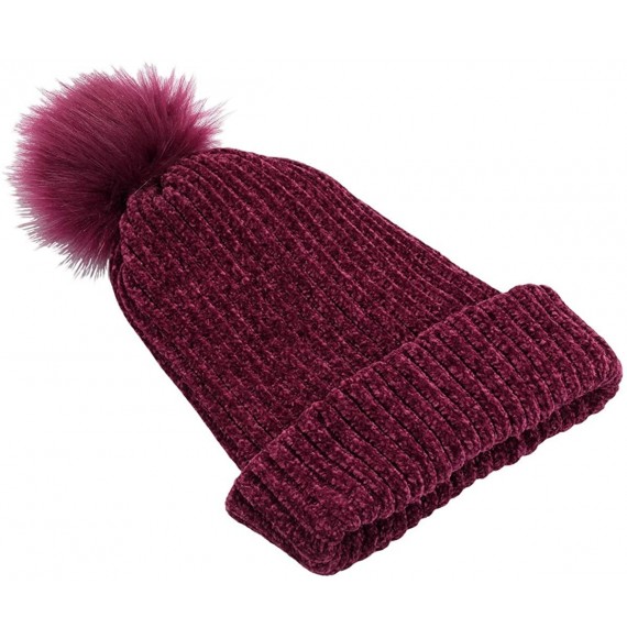Skullies & Beanies Women's Winter Pom Pom Beanie Hat Chunky Baggy Knit Hats Warm Slouchy Ski Cap - 3-red Wine - CP18M6HX83Z