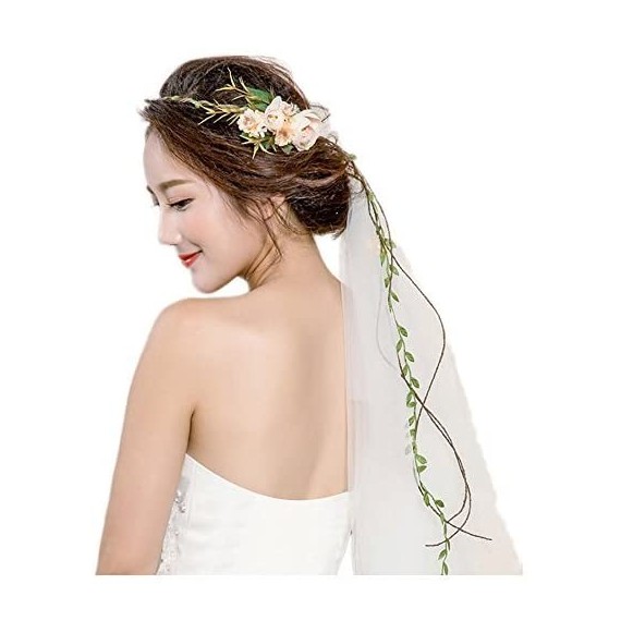 Headbands Flower Wreath Headband Crown Floral Garland Boho for Festival Wedding with Veil - A - CL182KC9S0K