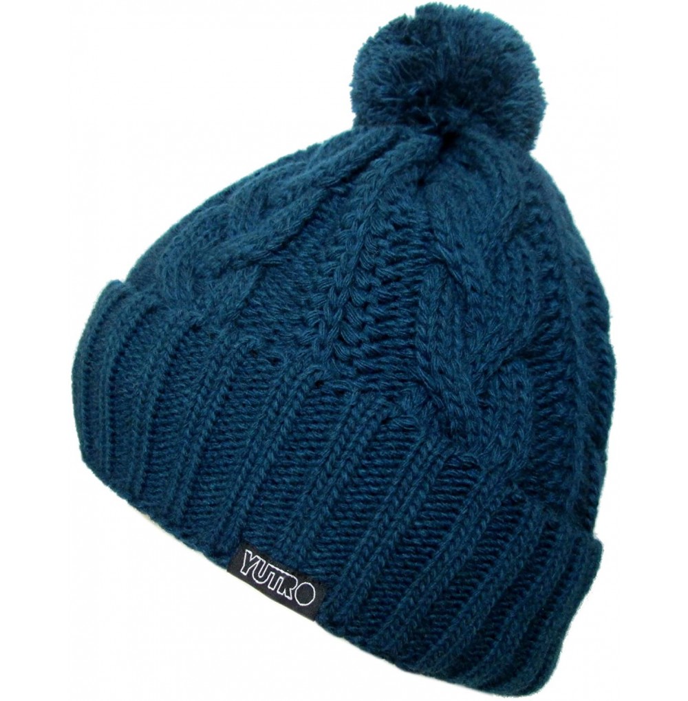 Skullies & Beanies Classic Cable Wool Knitted Winter Ski Beanie Hat - Dark Blue - C811K427DND
