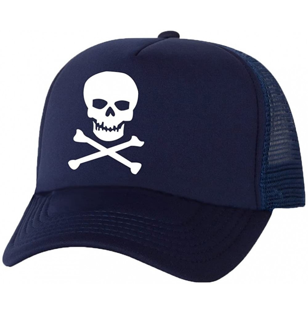 Baseball Caps Skull and Cross Bones Truckers Mesh Snapback hat - Navy - C611NKH3CMZ