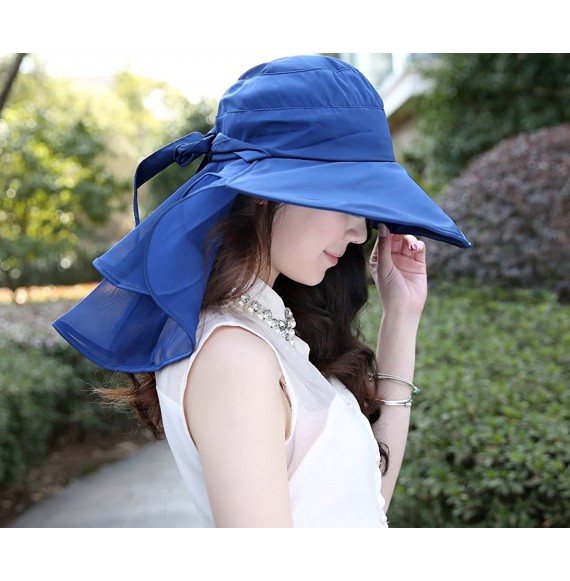 Sun Hats Sun Hats Foldable Beach Cap for Women UPF50+ Wide Brim UV Protection Beach Hat Neck Face Flap Cap - Navy - C71832RTM4K
